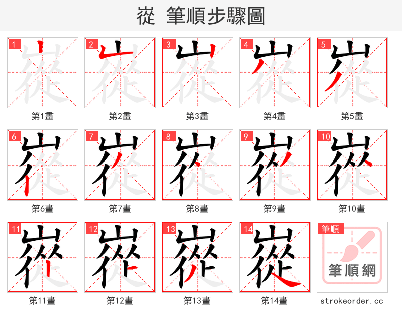 嵸 的笔顺分步演示
