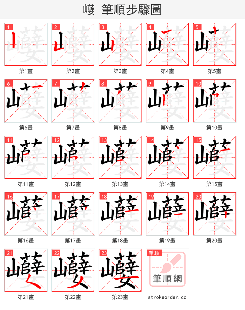 巕 的笔顺分步演示