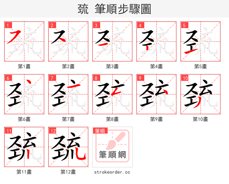 巯 的笔顺分步演示