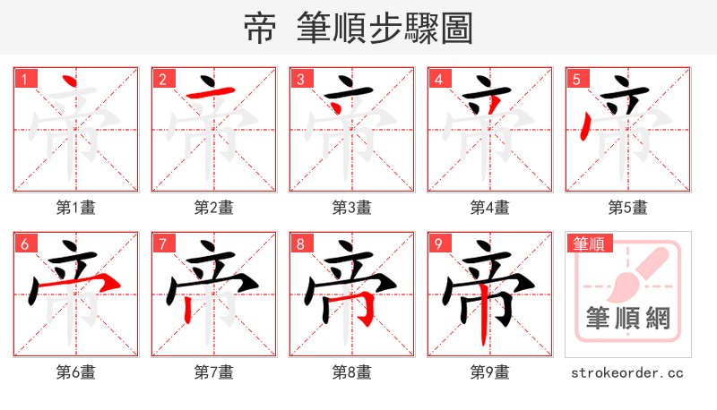 帝 的笔顺分步演示