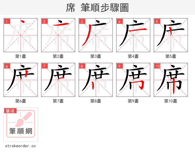 席 的笔顺分步演示