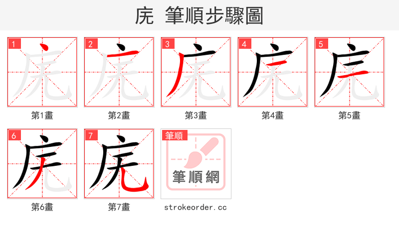 庑 的笔顺分步演示