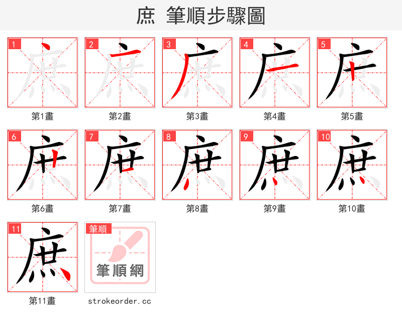 庶 的笔顺分步演示