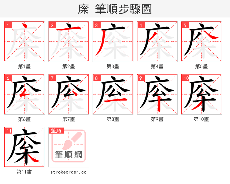 庺 的笔顺分步演示
