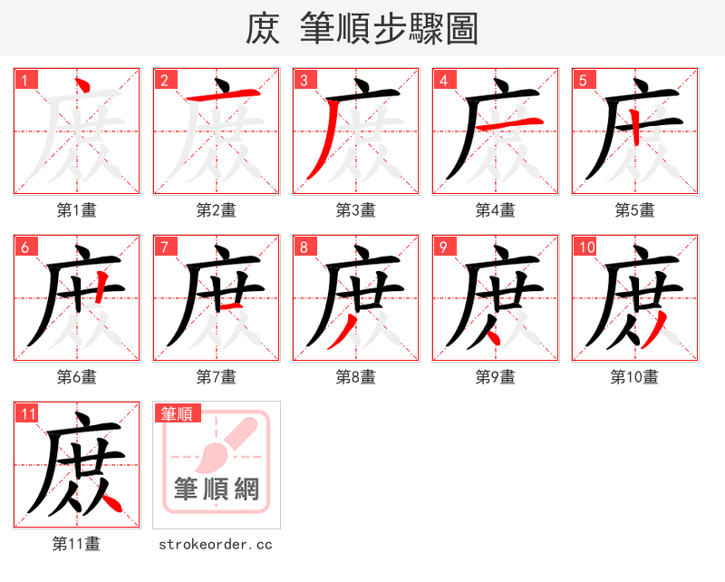 庻 的笔顺分步演示