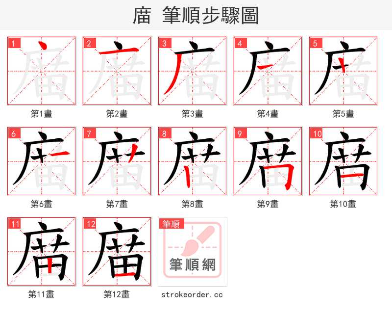 庿 的笔顺分步演示