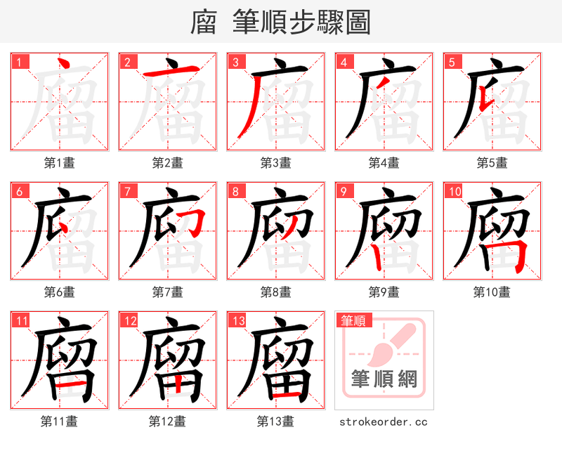 廇 的笔顺分步演示