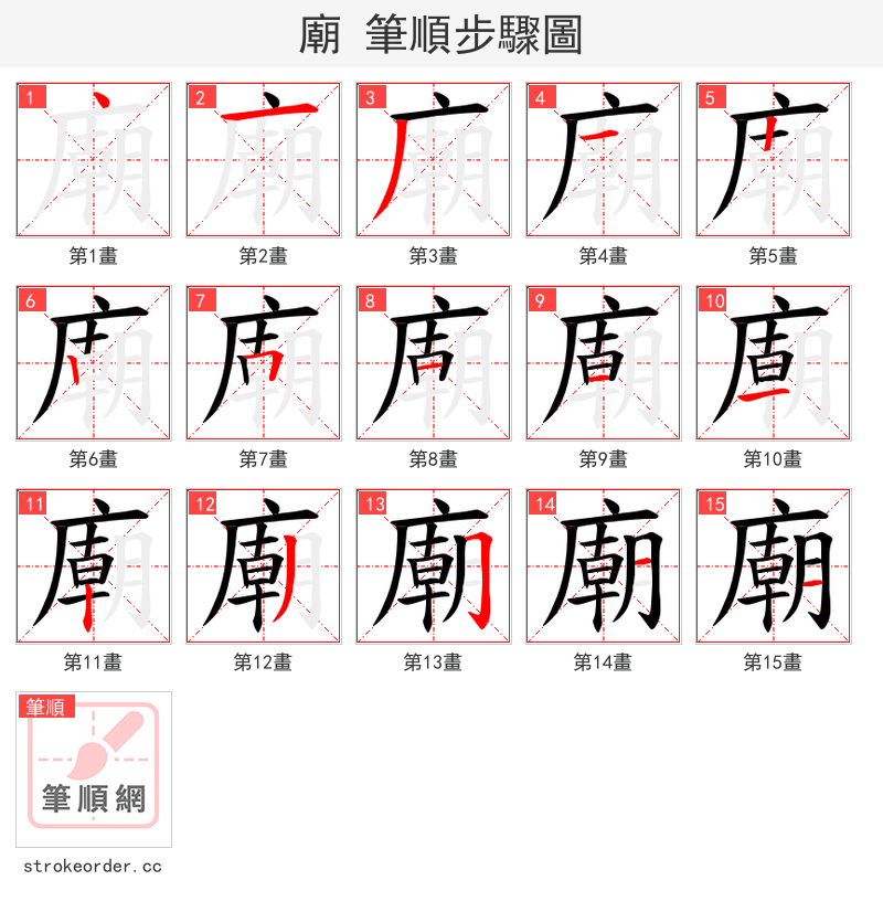 廟 的笔顺分步演示