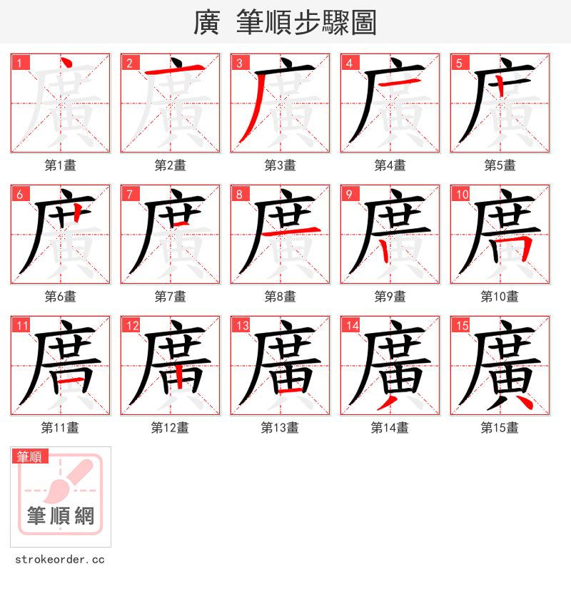 廣 的笔顺分步演示
