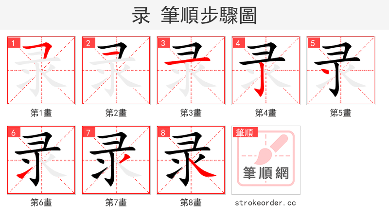 录 的笔顺分步演示