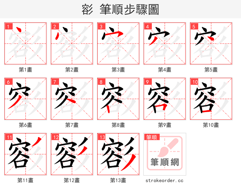 彮 的笔顺分步演示