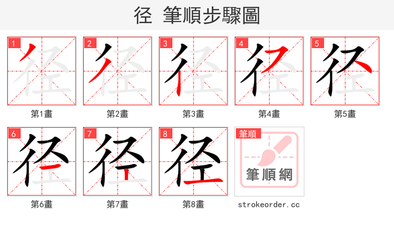 径 的笔顺分步演示