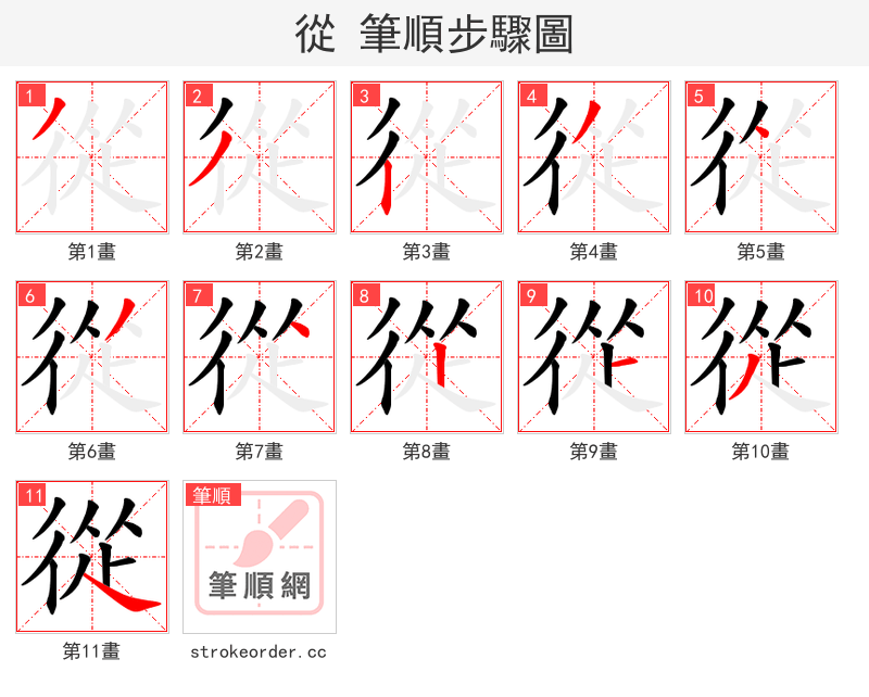 從 的笔顺分步演示