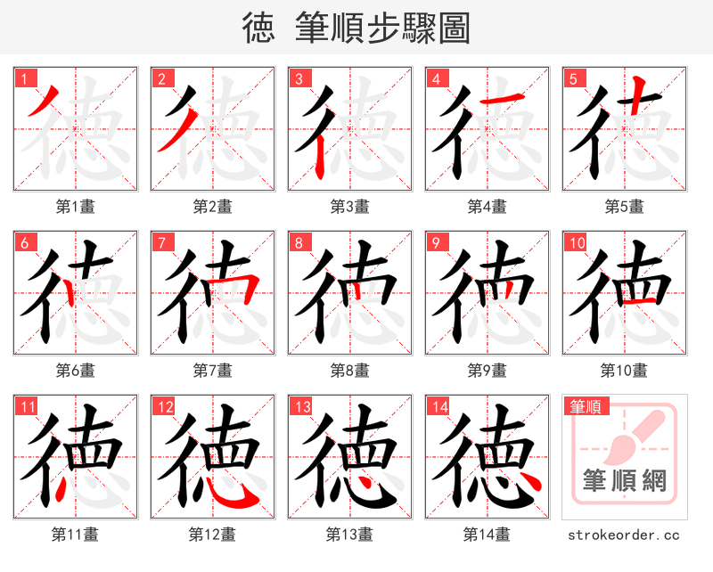 徳 的笔顺分步演示