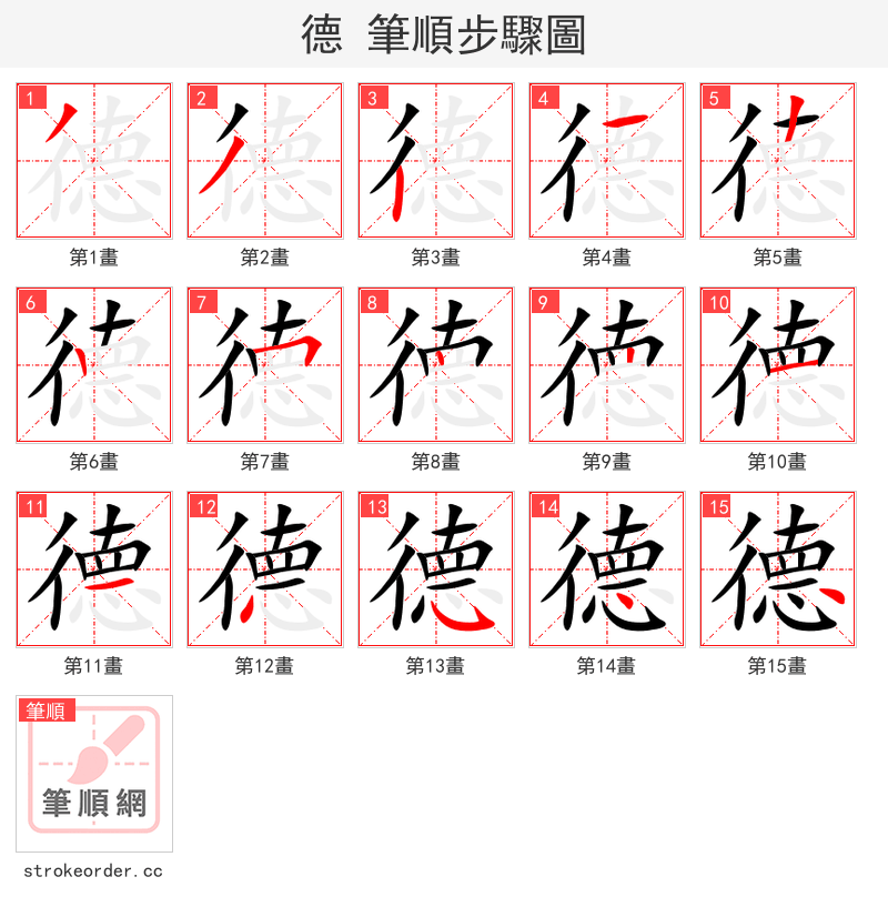 德 的笔顺分步演示