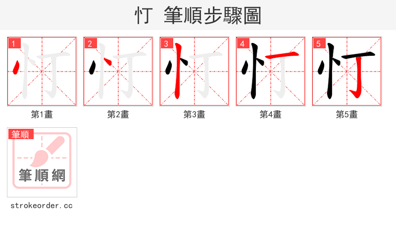 忊 的笔顺分步演示