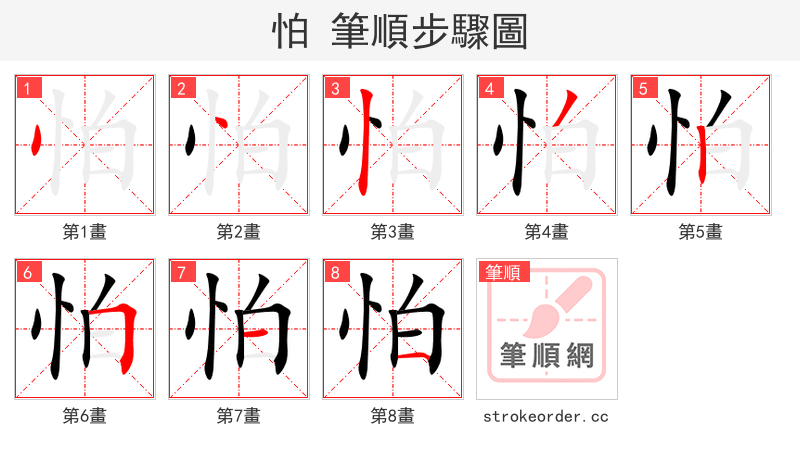 怕 的笔顺分步演示