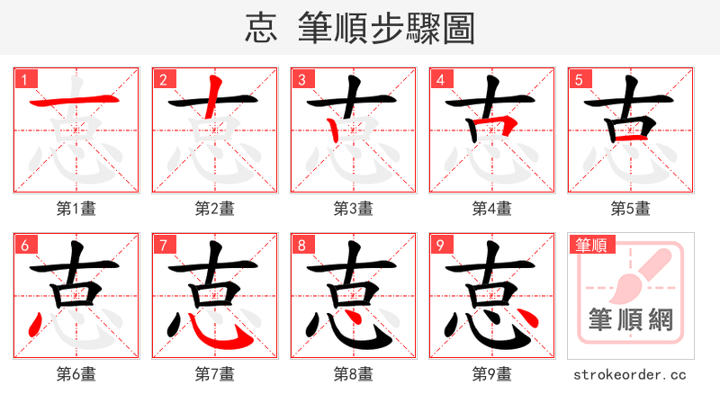 怘 的笔顺分步演示