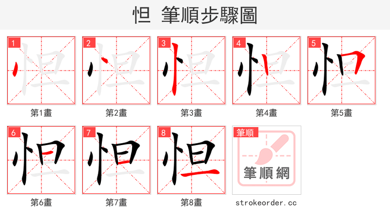 怛 的笔顺分步演示