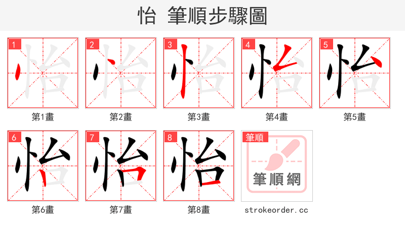 怡 的笔顺分步演示