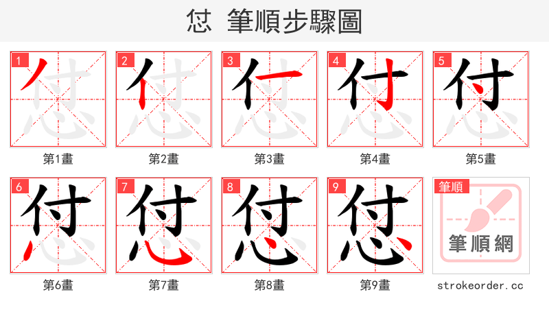 怤 的笔顺分步演示
