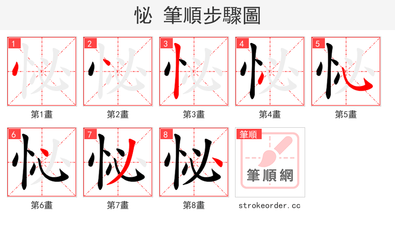怭 的笔顺分步演示
