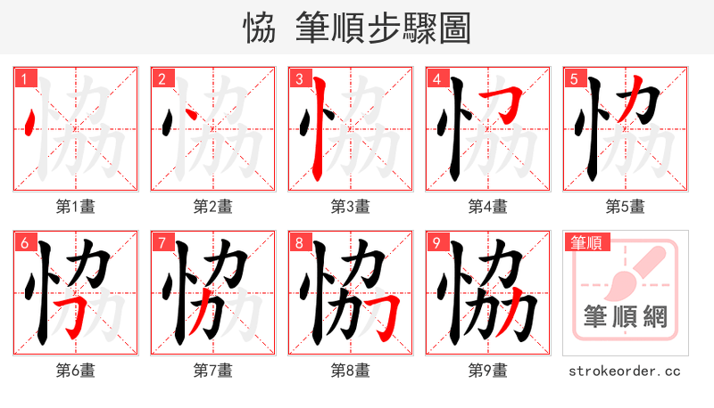 恊 的笔顺分步演示