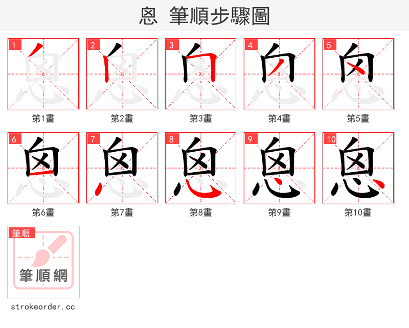 恖 的笔顺分步演示