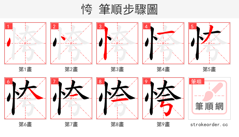 恗 的笔顺分步演示