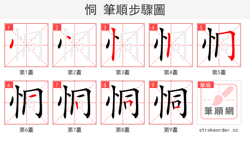 恫 的笔顺分步演示