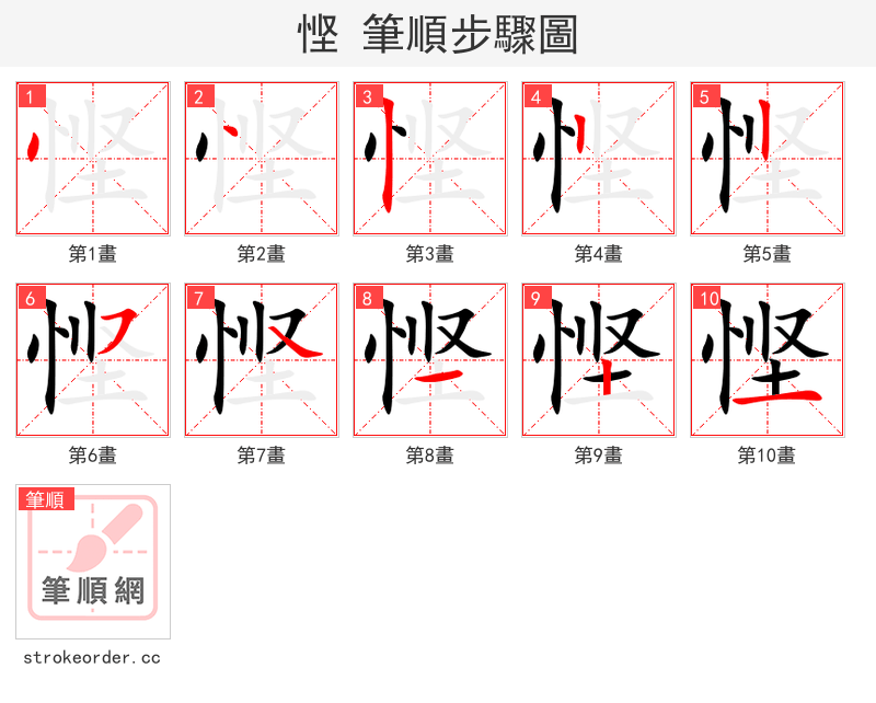 悭 的笔顺分步演示