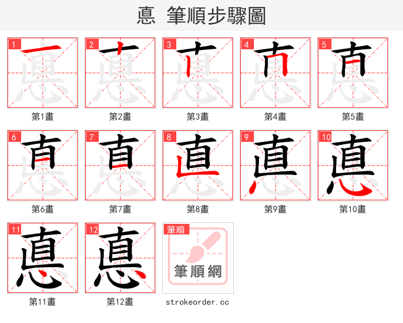 悳 的笔顺分步演示