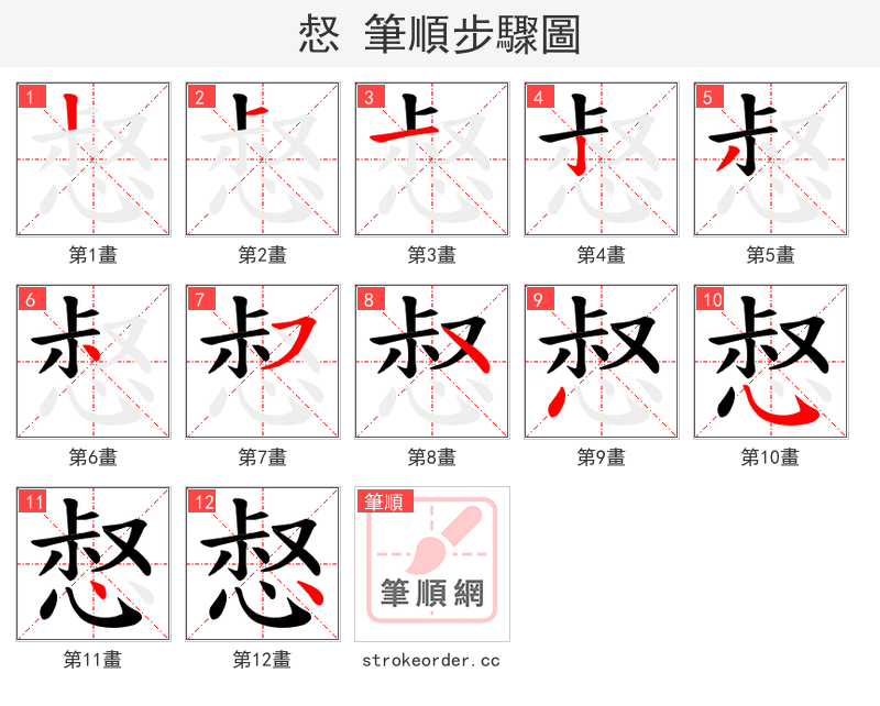 惄 的笔顺分步演示