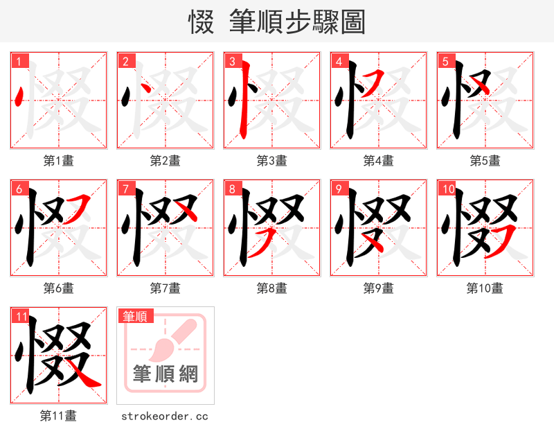 惙 的笔顺分步演示