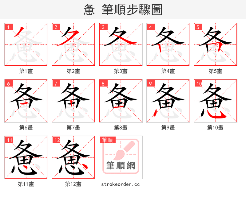 惫 的笔顺分步演示