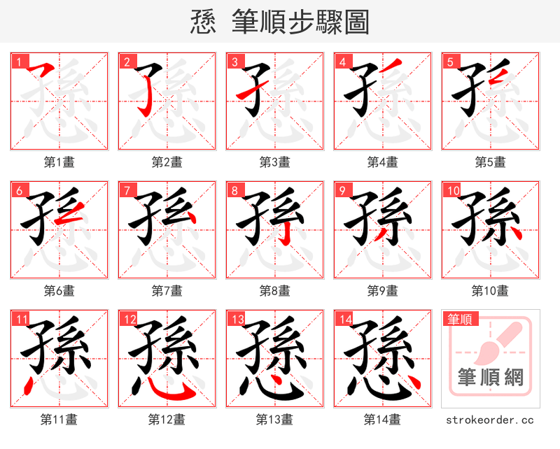 愻 的笔顺分步演示