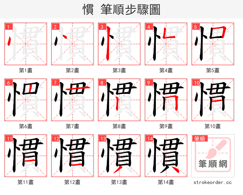 慣 的笔顺分步演示