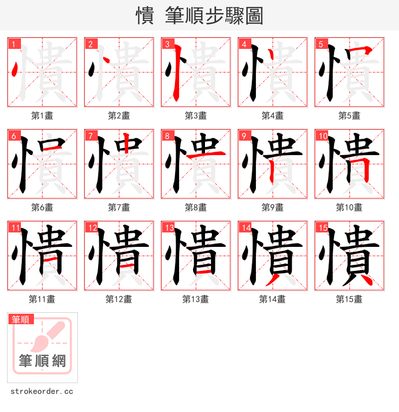 憒 的笔顺分步演示
