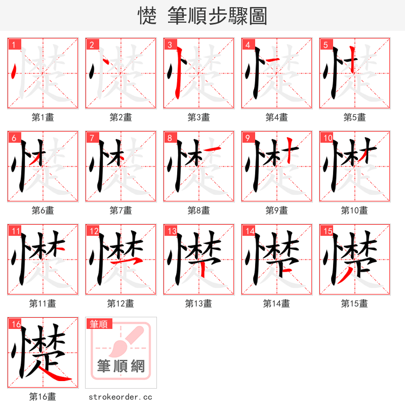 憷 的笔顺分步演示
