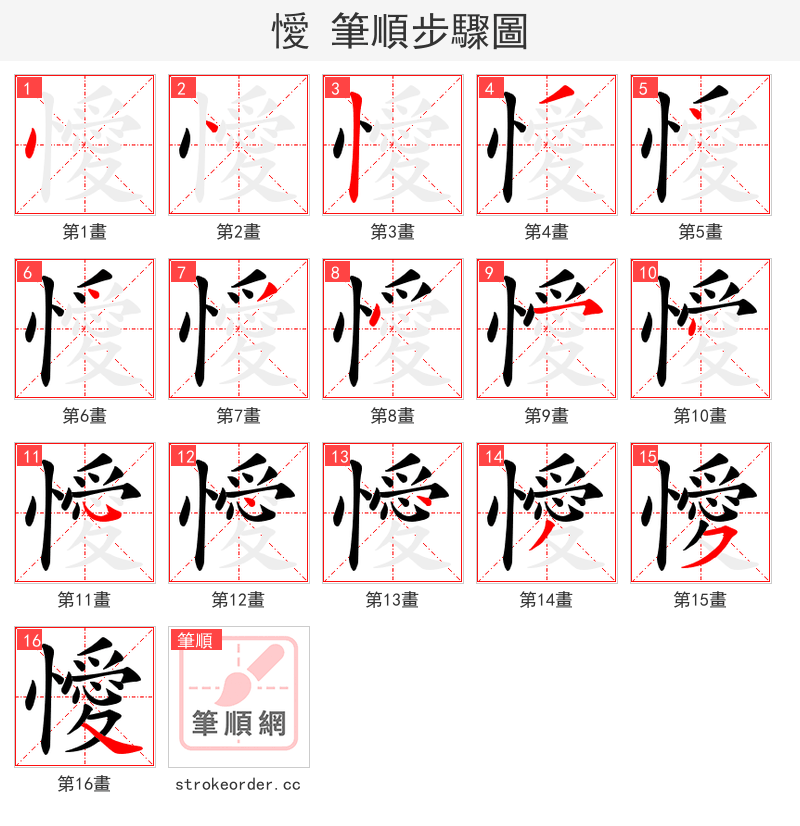 懓 的笔顺分步演示