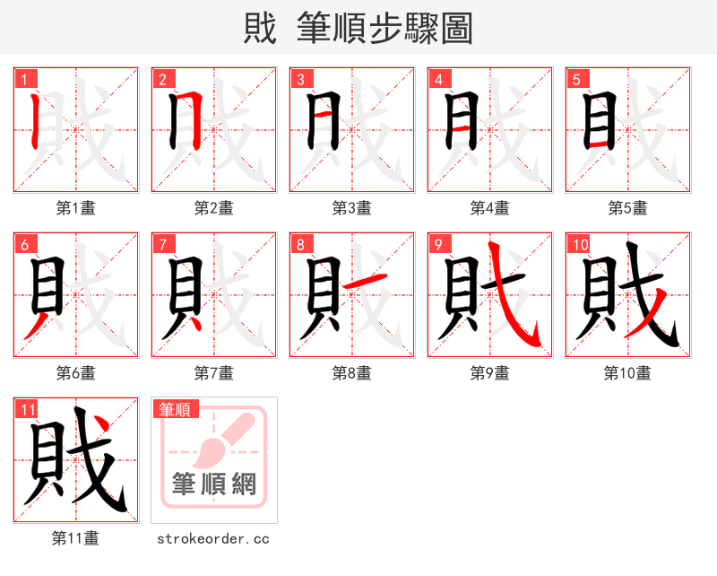 戝 的笔顺分步演示