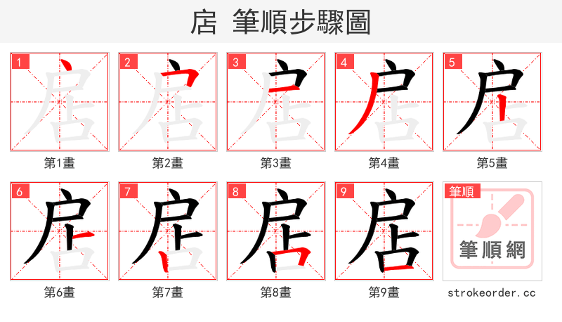 扂 的笔顺分步演示