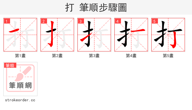 打 的笔顺分步演示