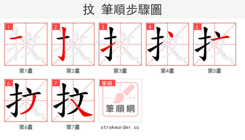 抆 的笔顺分步演示