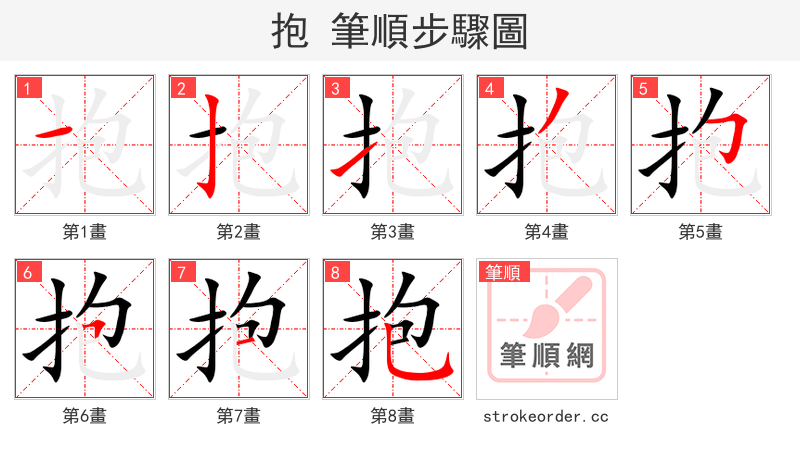 抱 的笔顺分步演示