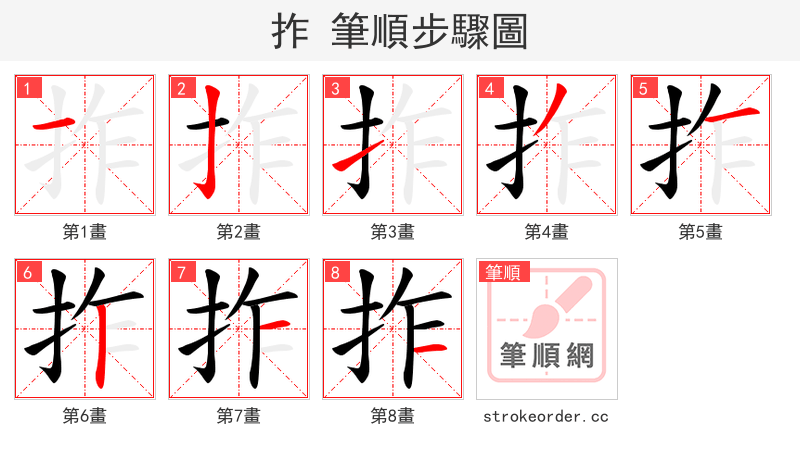 拃 的笔顺分步演示
