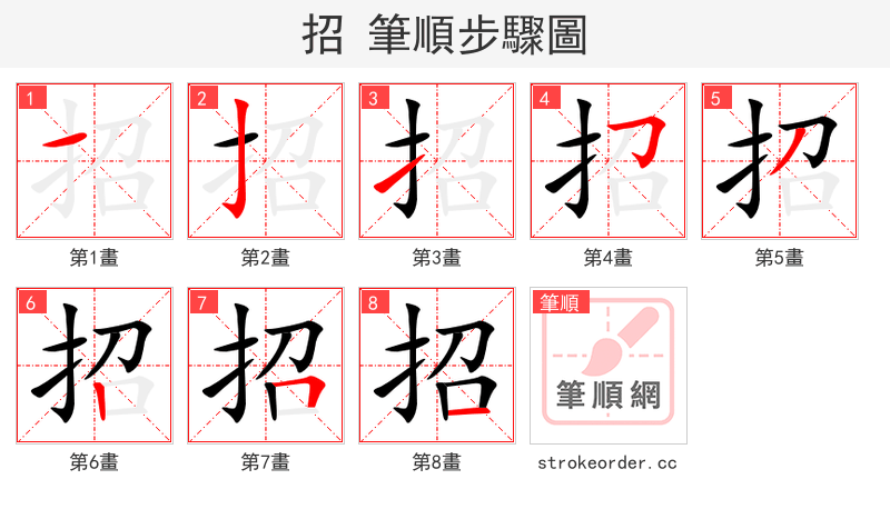 招 的笔顺分步演示