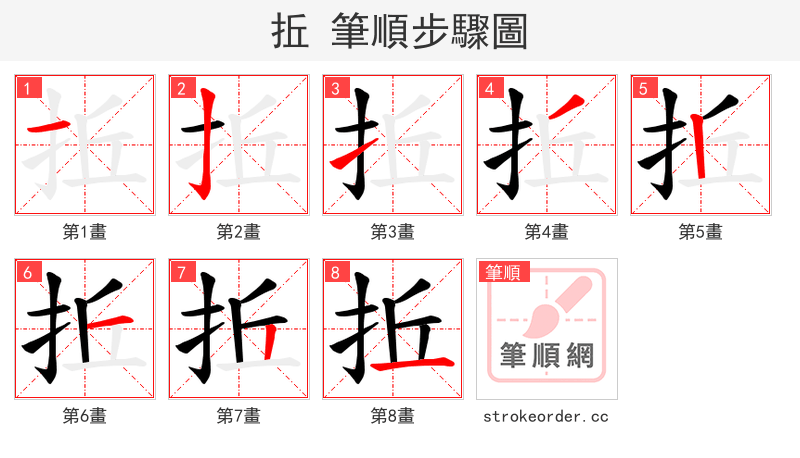 拞 的笔顺分步演示