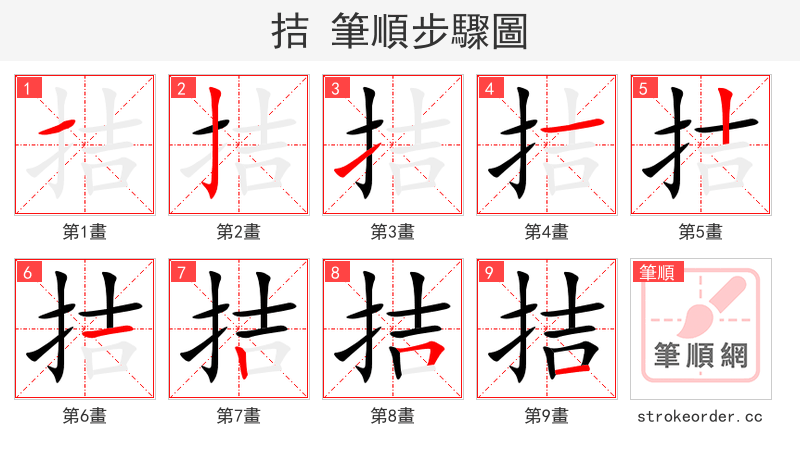 拮 的笔顺分步演示