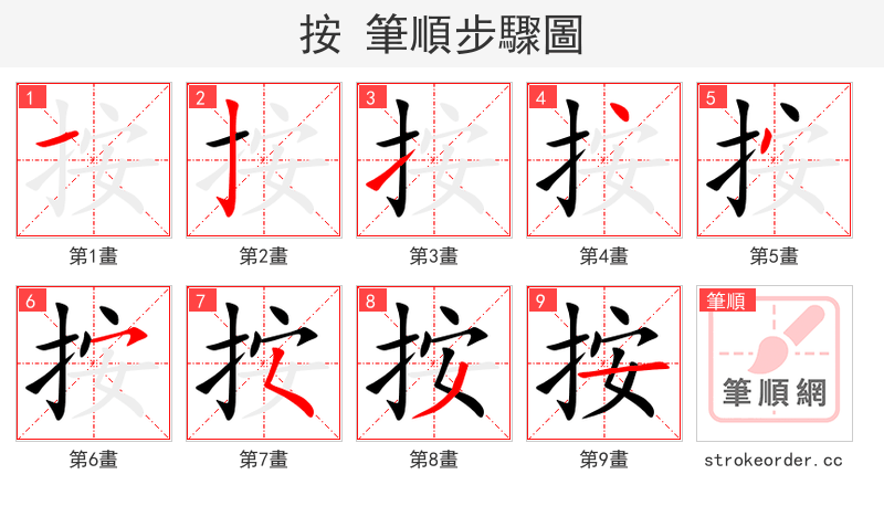 按 的笔顺分步演示